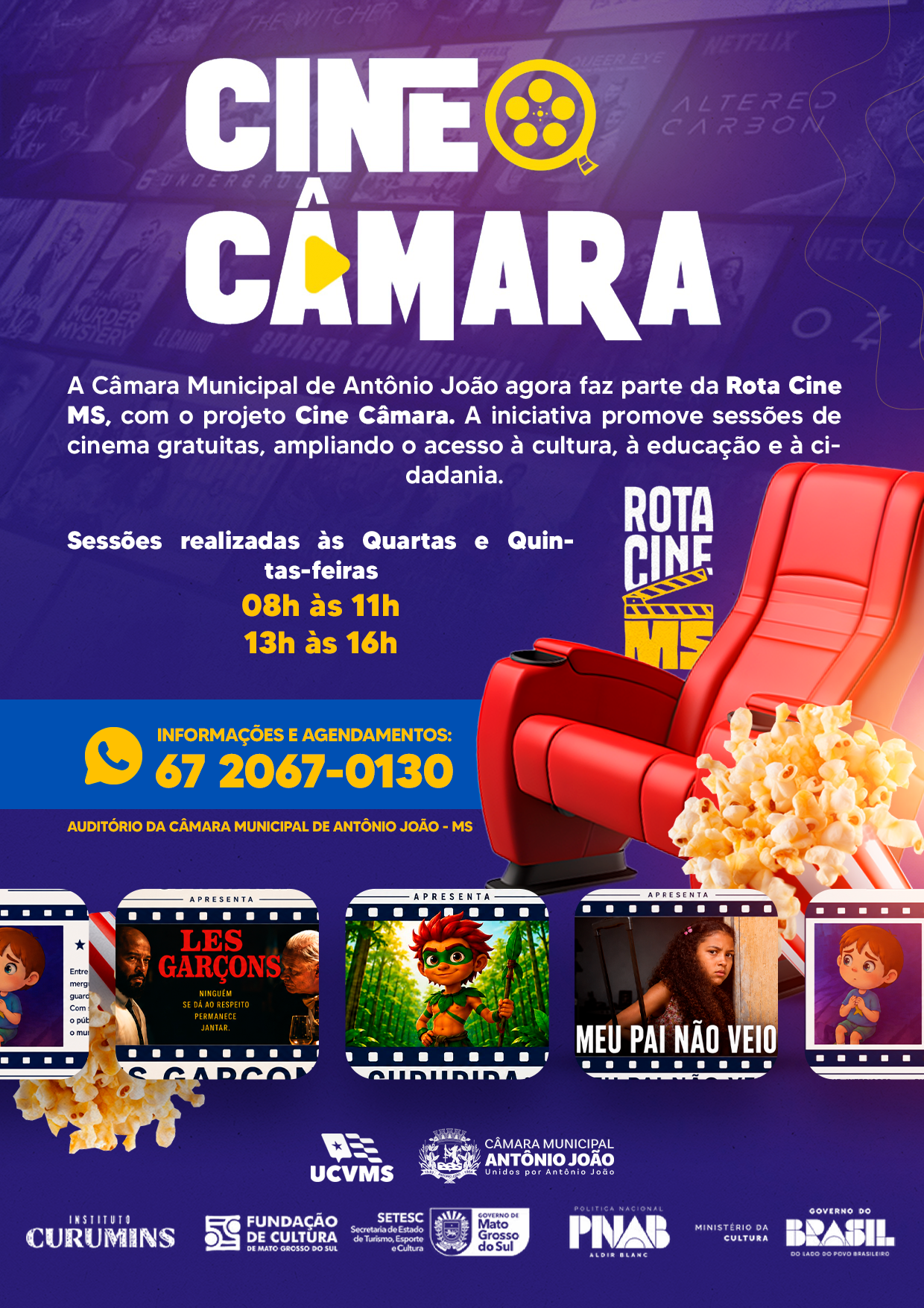Câmara Municipal abre agendamentos para sessões do Cine Câmara